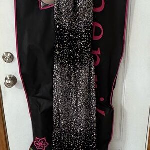 Black and Silver Sequin Prom Dress